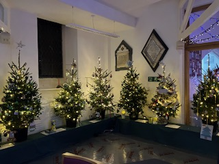 A view of the Christmas Trees at the top right of the Church